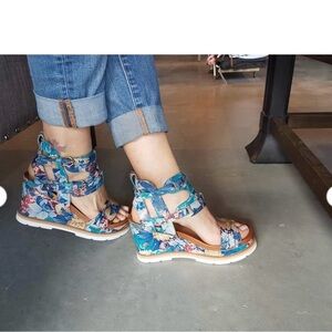 Floral Blue Wedge Sandals for Women